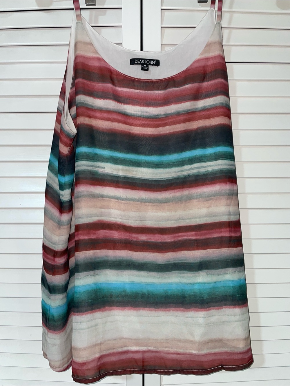 Dear John Multicolor Striped Silk Tank — Teal, Burgundy, Cream